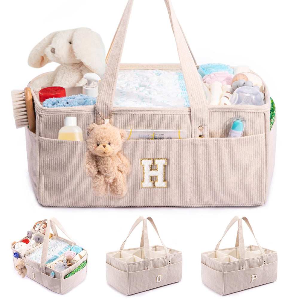 SFYBYHEART diaper caddy with initial patch for a charming nursery accent