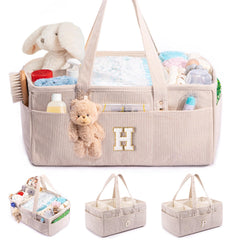 SFYBYHEART diaper caddy with initial patch for a charming nursery accent