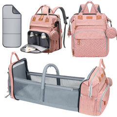Shengmeister diaper bag pink front view with roomy compartments for essentials.