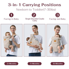 Shiaon baby carrier beige with adjustable shoulder straps for a secure fit