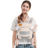 Shiaon beige baby carrier for newborn to toddler comfort.
