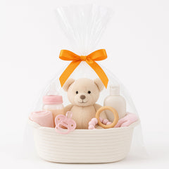 Shimmer Anna Shine baby toys neatly stored in open-top basket
