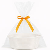Shimmer Anna Shine small woven basket with gift bag and ribbon prepared for gifting