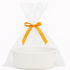 Shimmer Anna Shine small woven basket with gift bag and ribbon prepared for gifting