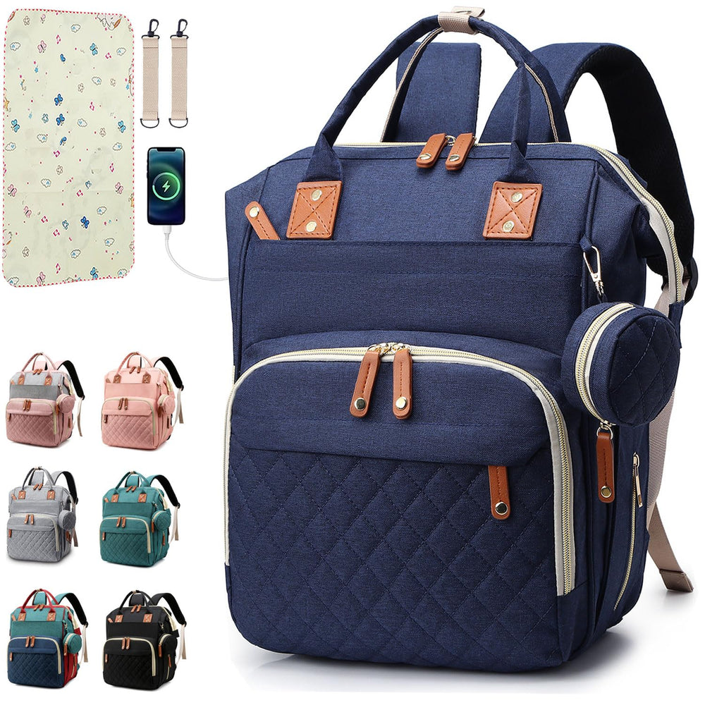 SHITIESHOU diaper bag backpack blue with side pocket for quick items during outings