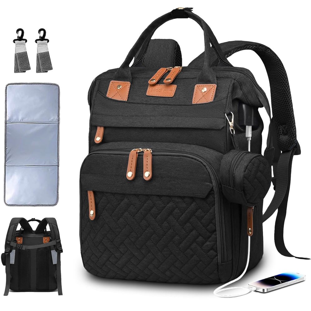 SHITIESHOU diaper bag backpack with a roomy main compartment for baby and mom's items.