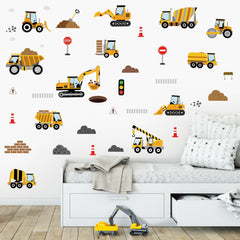 SHUCHING nursery wall art features bold vehicles enhancing classroom-adjacent play spaces.