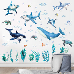 SHUCHING Ocean Whale wall decal creates a calming undersea vibe in nursery.