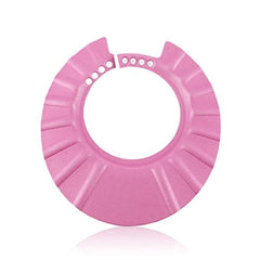 Shuiniba pink baby cap shields eyes during bath time for a calmer wash