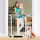 SHYUJAJIE 30 inch gate in use blocks access to a doorway for pets and children