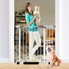 SHYUJAJIE 30 inch gate in use blocks access to a doorway for pets and children