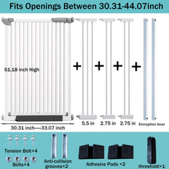 SHYUJAJIE three-extension width adjustment shows customizable opening from 29.92 to 43 inches.