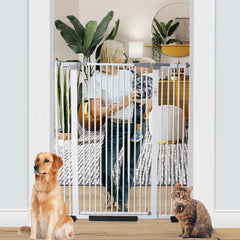 SHYUJAJIE 51.18-inch extra tall cat gate keeps energetic pets contained in doorways.