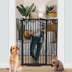 SHYUJAJIE 51.18-inch extra tall gate keeps pets safely contained at doorways.