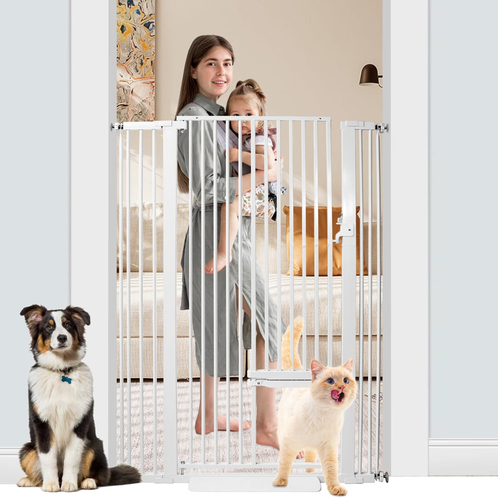 SHYUJAJIE 55-inch tall gate with cat door for doorways and stairs.