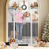 SHYUJAJIE 59-inch extra tall gate in doorway keeps playful cats contained.