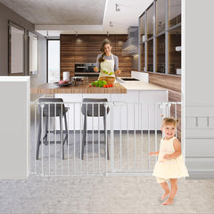 SHYUJAJIE Extra Wide Gate white front view for toddlers and pets