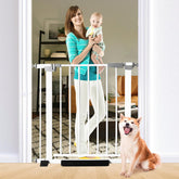 SHYUJAJIE gate assembly front view highlighting sturdy steel construction for pet safety.