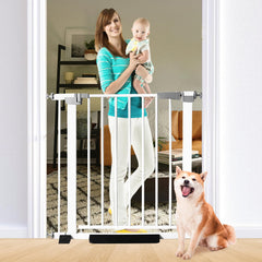 SHYUJAJIE gate assembly front view highlighting sturdy steel construction for pet safety.