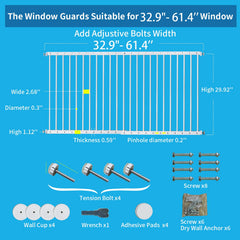 SHYUJAJIE window safety bar adjustable width fits various windows.