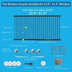 SHYUJAJIE window guard black extended-width design fits many window sizes.