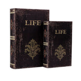 SICOHOME decorative book box set with wood and faux leather detailing for stylish storage.