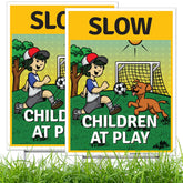 Sigo Signs slow children at play graphic on front double-sided sign improves visibility