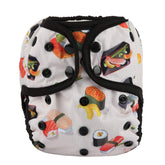 Sigzagor Baby Diaper Cover Sushi front view; adjustable fit for growing babies.