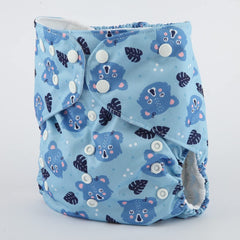 Sigzagor Bears Blue pocket diaper showing hip snaps for secure fit.