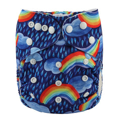 Sigzagor Rainbow Rain pocket diaper with adjustable snaps for a snug fit.