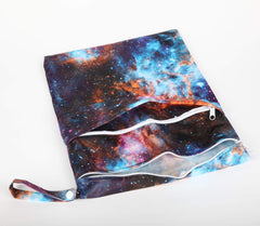 Sigzagor wet dry bag with dual zippers, outer-space design for on-the-go organization.