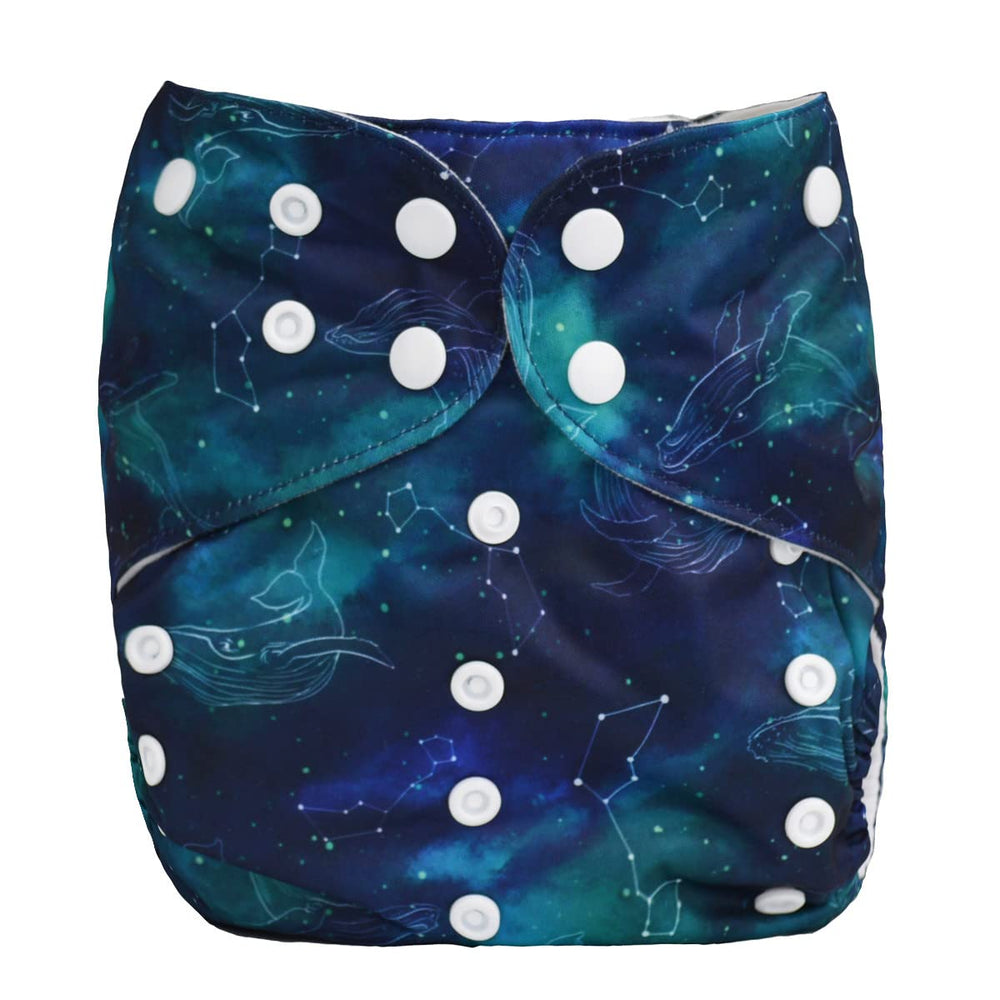 Sigzagor Whale Stars pocket diaper with adjustable snaps for growing toddlers