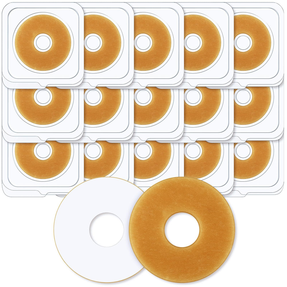 Siifert ostomy barrier rings in a 15-piece box for easy storage and quick replacements.
