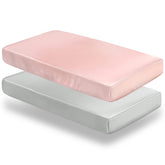 SiinvdaBZX satin crib sheets two-pack front view with silky sleep surface