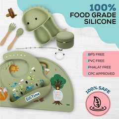 SiliTime dinosaur feeding set fork supports safe self-feeding for toddlers