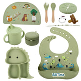 SiliTime dinosaur feeding set with suction plate keeps meals tidy and engaging