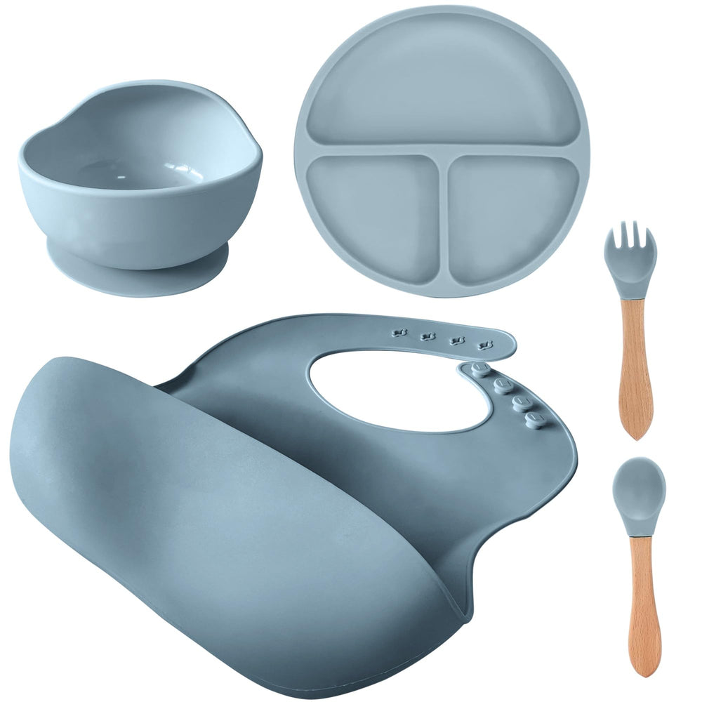 SiliBaby suction bowl keeps meals tidy on the highchair tray.