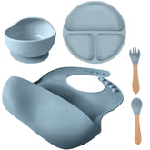 SiliBaby suction bowl keeps meals tidy on the highchair tray.