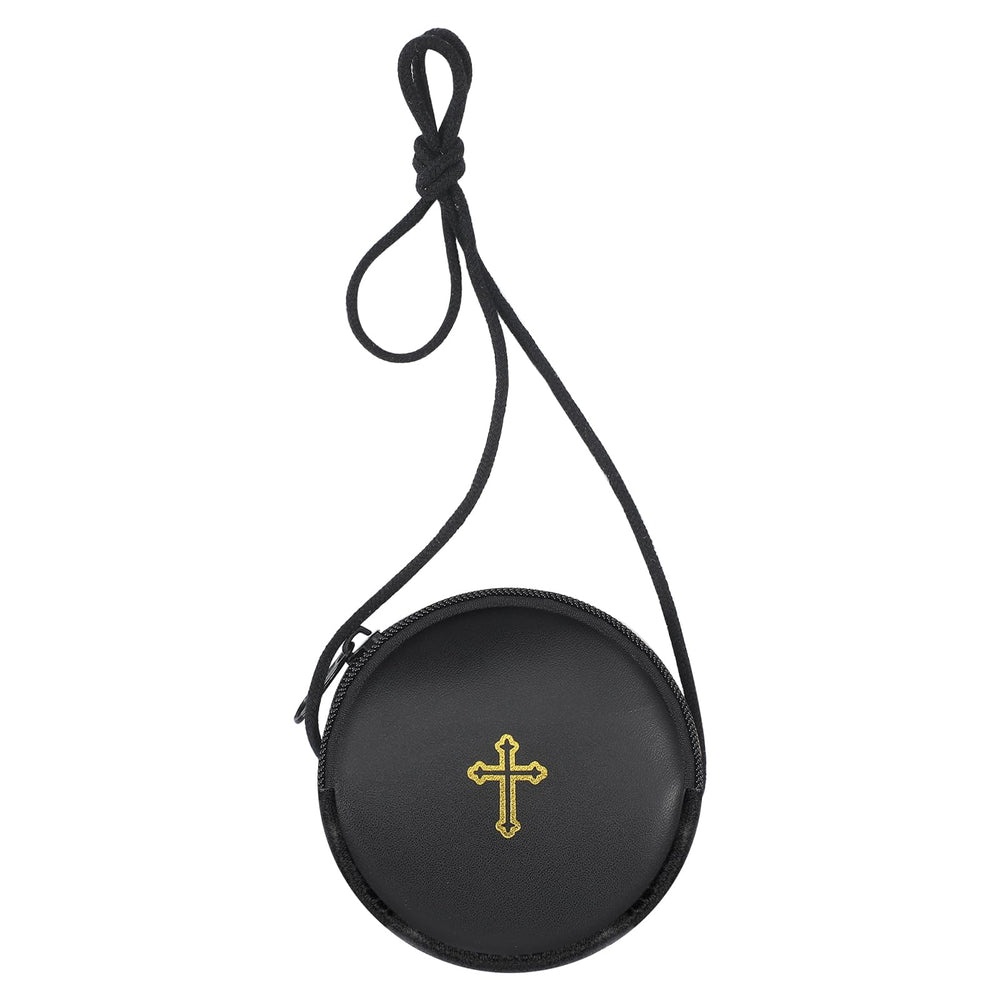 SilTriangle leather Pyx burse front view with compact secure design for processions