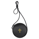 SilTriangle leather Pyx burse front view with compact secure design for processions