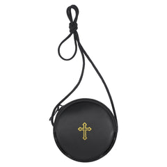 SilTriangle leather Pyx burse front view with compact secure design for processions