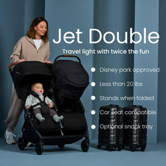 Silver Cross Jet Double folded to self-stand for simple storage.
