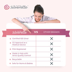 Silverette lightweight nursing cups held in hand for easy discreet support during feeds.