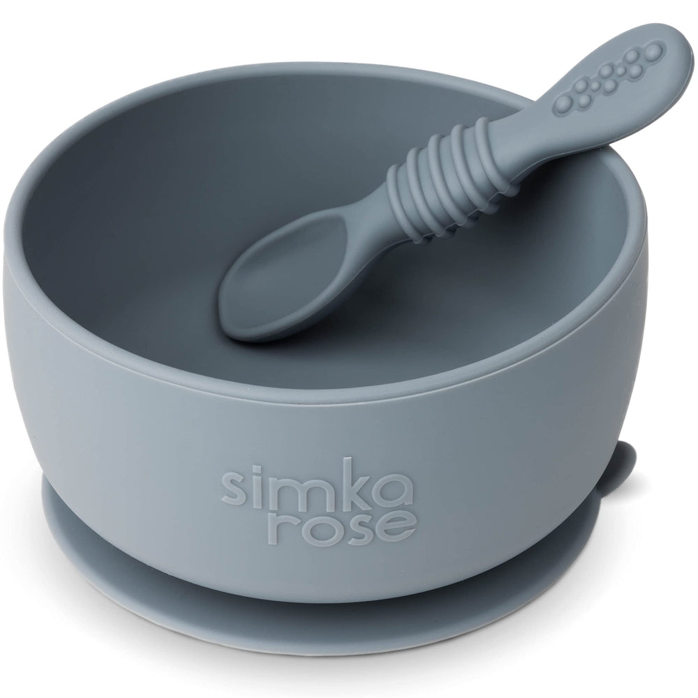 Simka Rose Pebble baby bowl with suction stays on the table for self-feeding