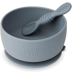 Simka Rose Pebble baby bowl with suction stays on the table for self-feeding