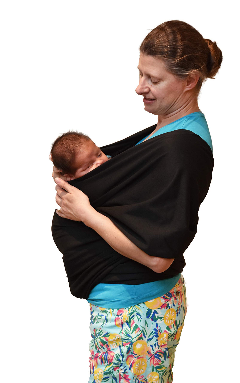 Simply Essential Solutions baby wrap worn on shoulder distributes weight evenly for comfortable carrying