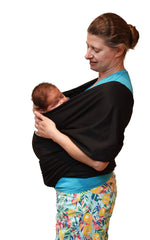 Simply Essential Solutions baby wrap worn on shoulder distributes weight evenly for comfortable carrying