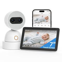Simsky video baby monitor front view with dual 4MP cameras for detailed monitoring