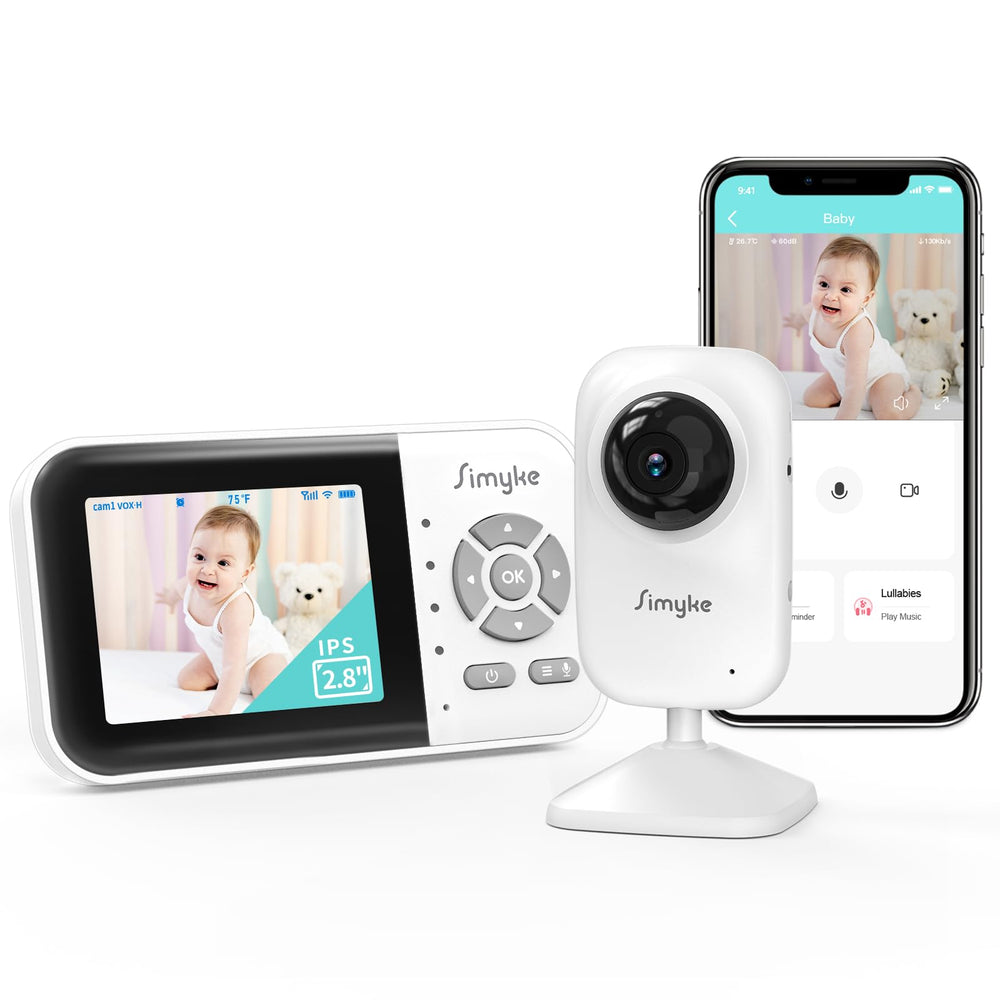 Simyke Upgrade Video Baby Monitor front display showing live room view for quick checks