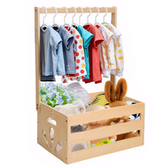 Singring wooden closet basket front view with handle, sturdy storage for clothes.